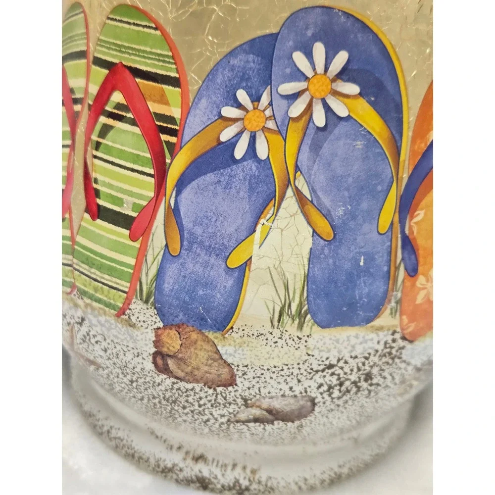 Boscovs Crackled Glass Beach Flip Flops Hurricane Candle Holder Vase V3840BV